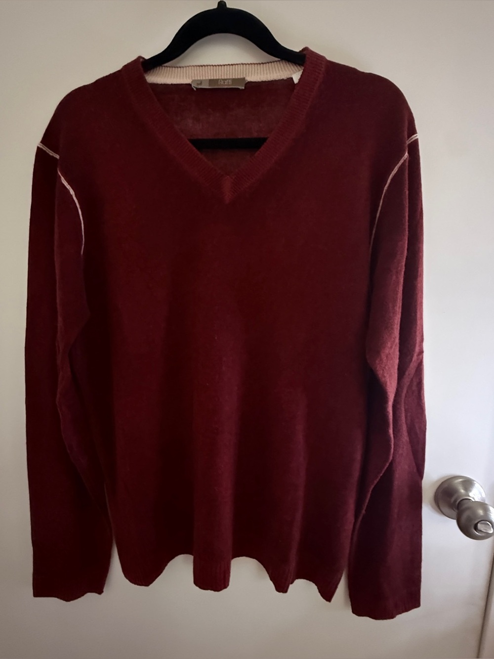 Raffi Men's V-Neck Sweater in Burgundy with Contrast Trim